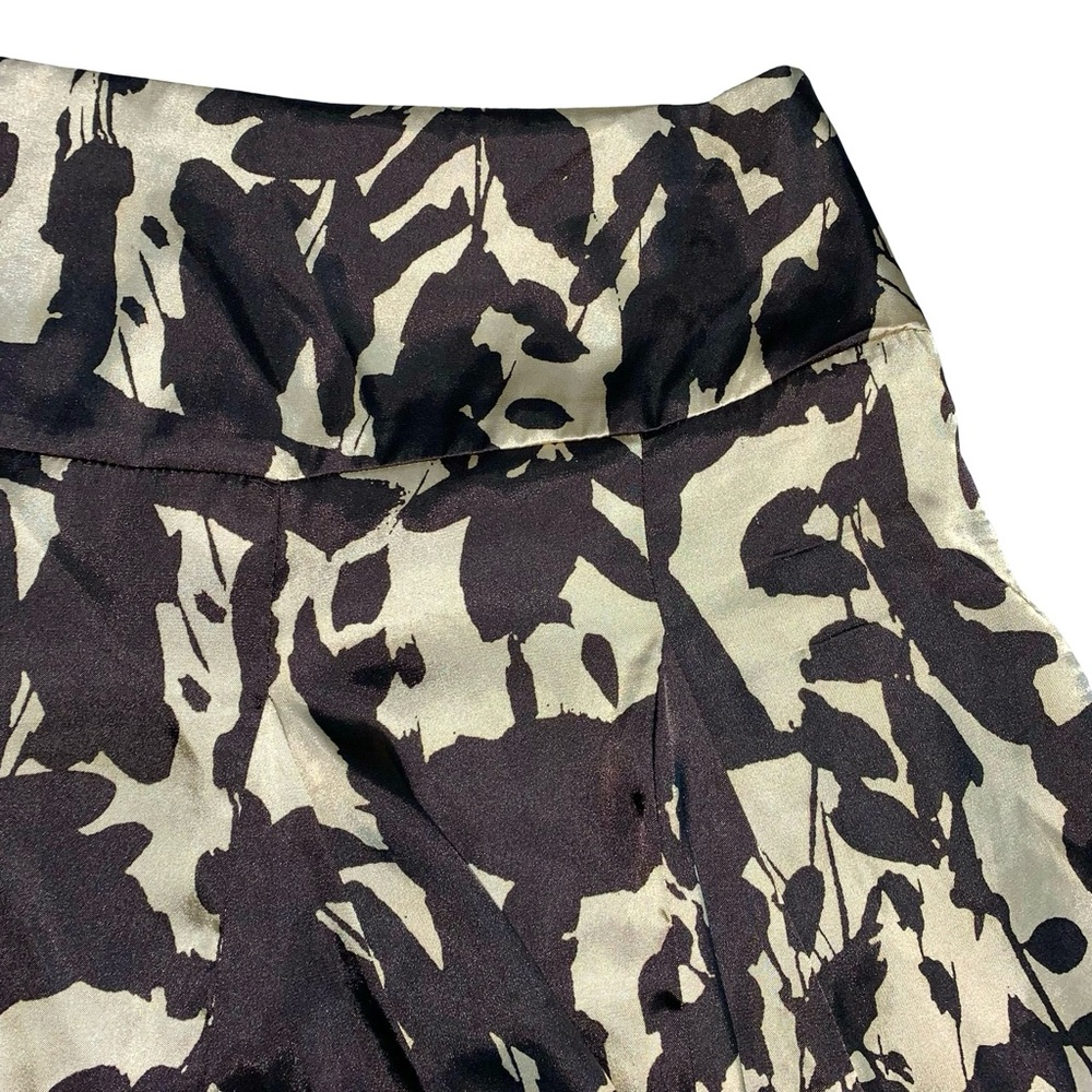 Apostrophe Abstract Print Satin Pleated Midi Skirt Silky Lace Trim Summer Fall - Picture 12 of 16